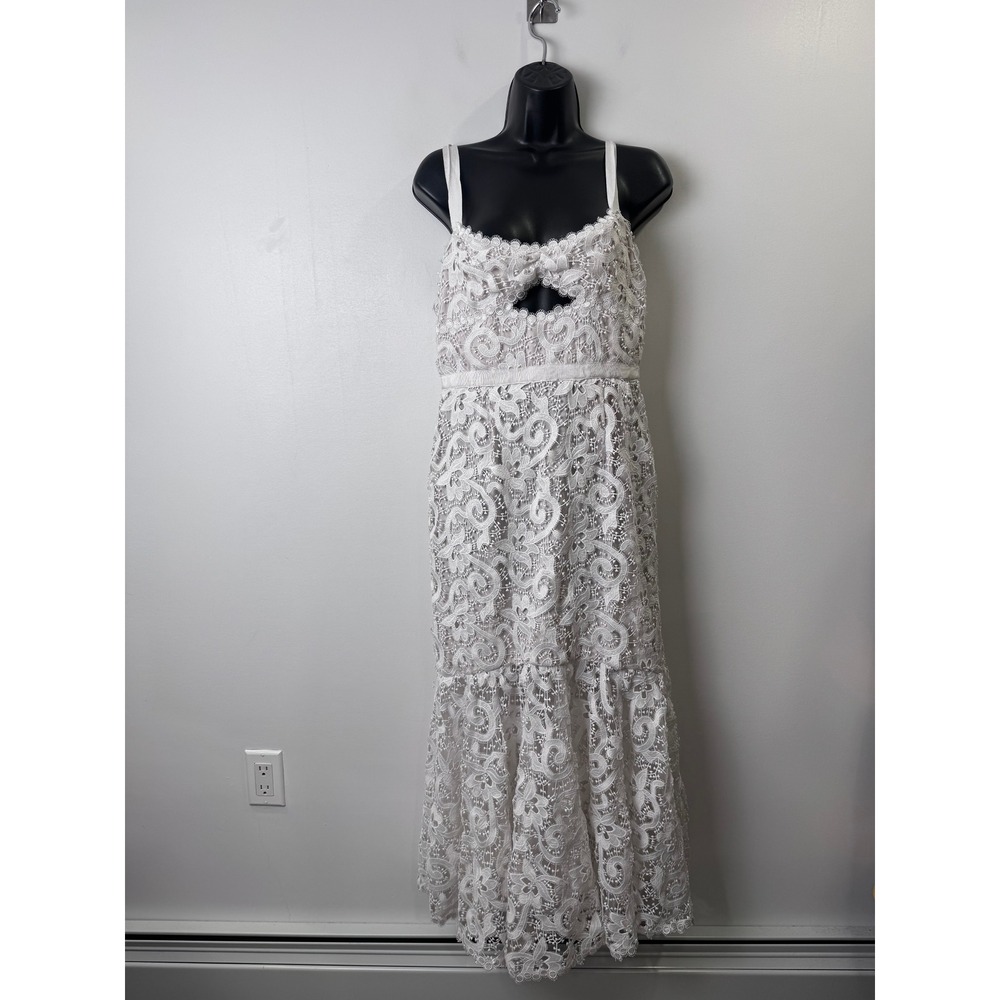 Saylor Women Leslie White Lace Cutout Mermaid Tiered Midi Dress Large